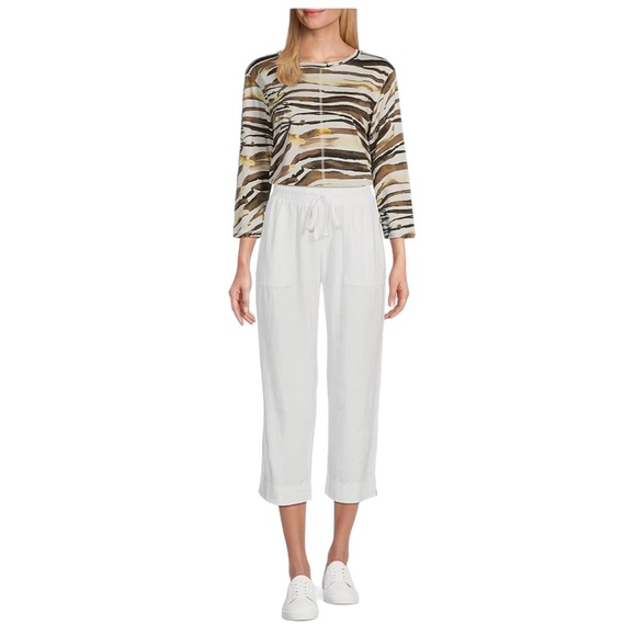Westbound woman White The ISLAND Crop Pull-On Mid Rise Wide Leg Drawstring Pant - Picture 2 of 10